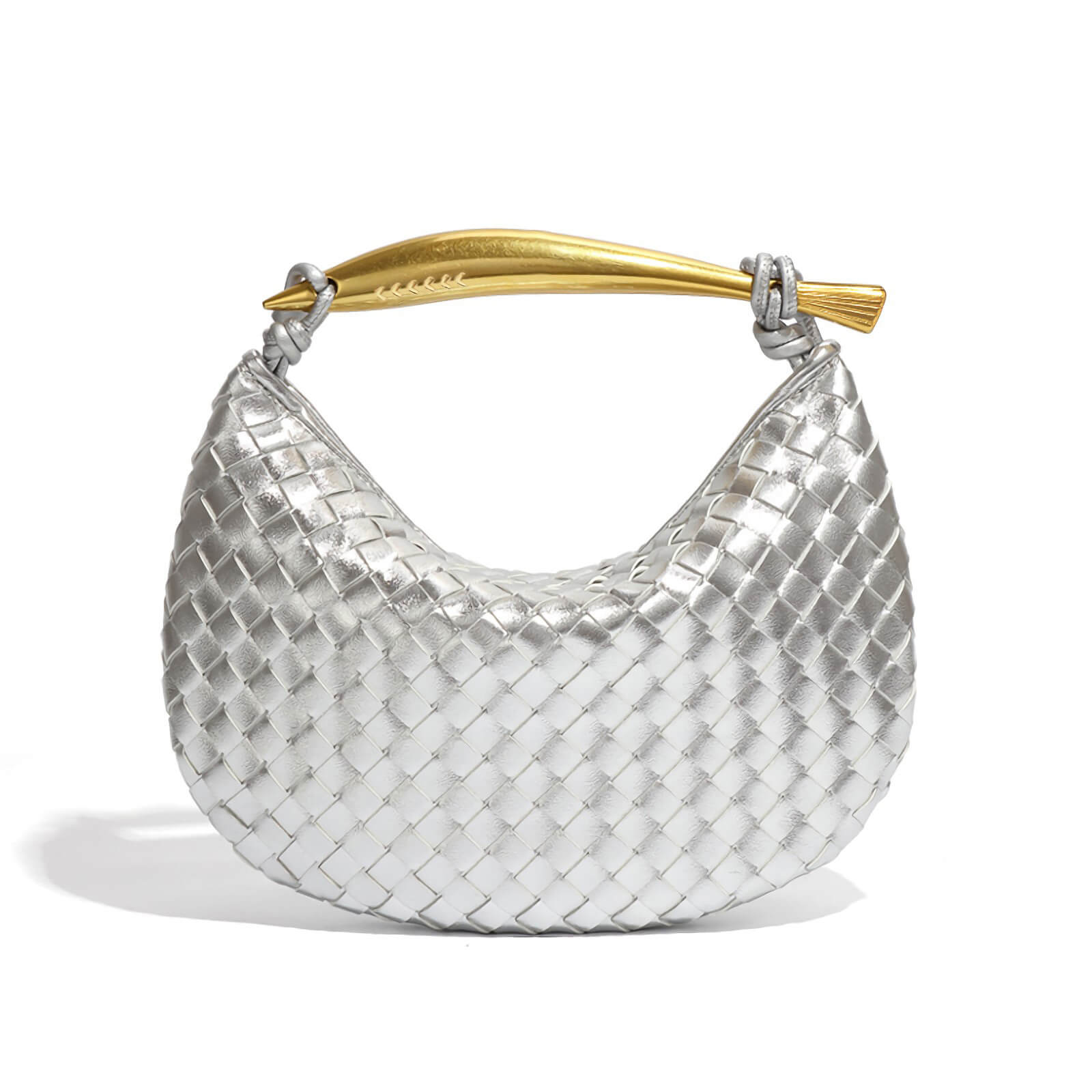 A luxury woven crescent bag