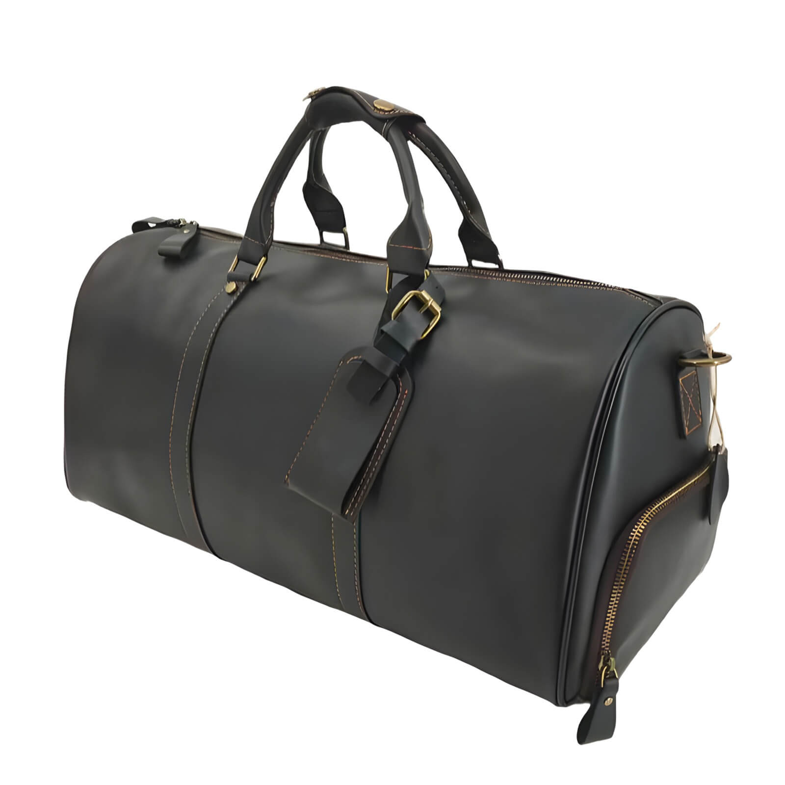 Dimensions of the Leather Duffle Bag: 21.65 inches long, 11.02 inches high, 10.63 inches wide