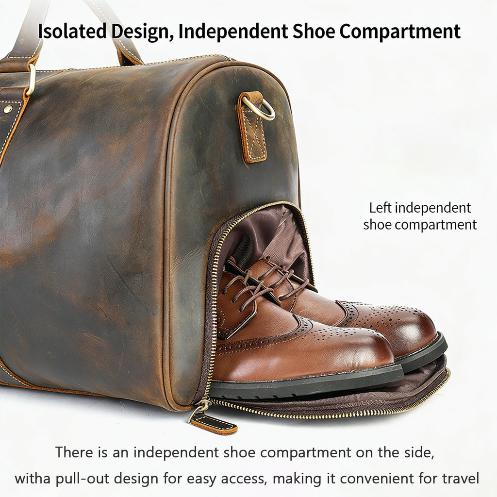 Vintage Brown Leather Travel Bag Front View