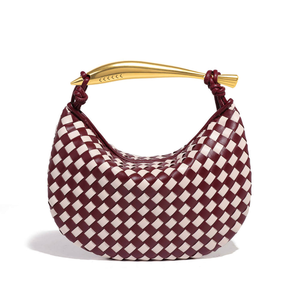 Designer Woven Crescent Bag - Structured Slouchy Bag with Top Handle & Strap