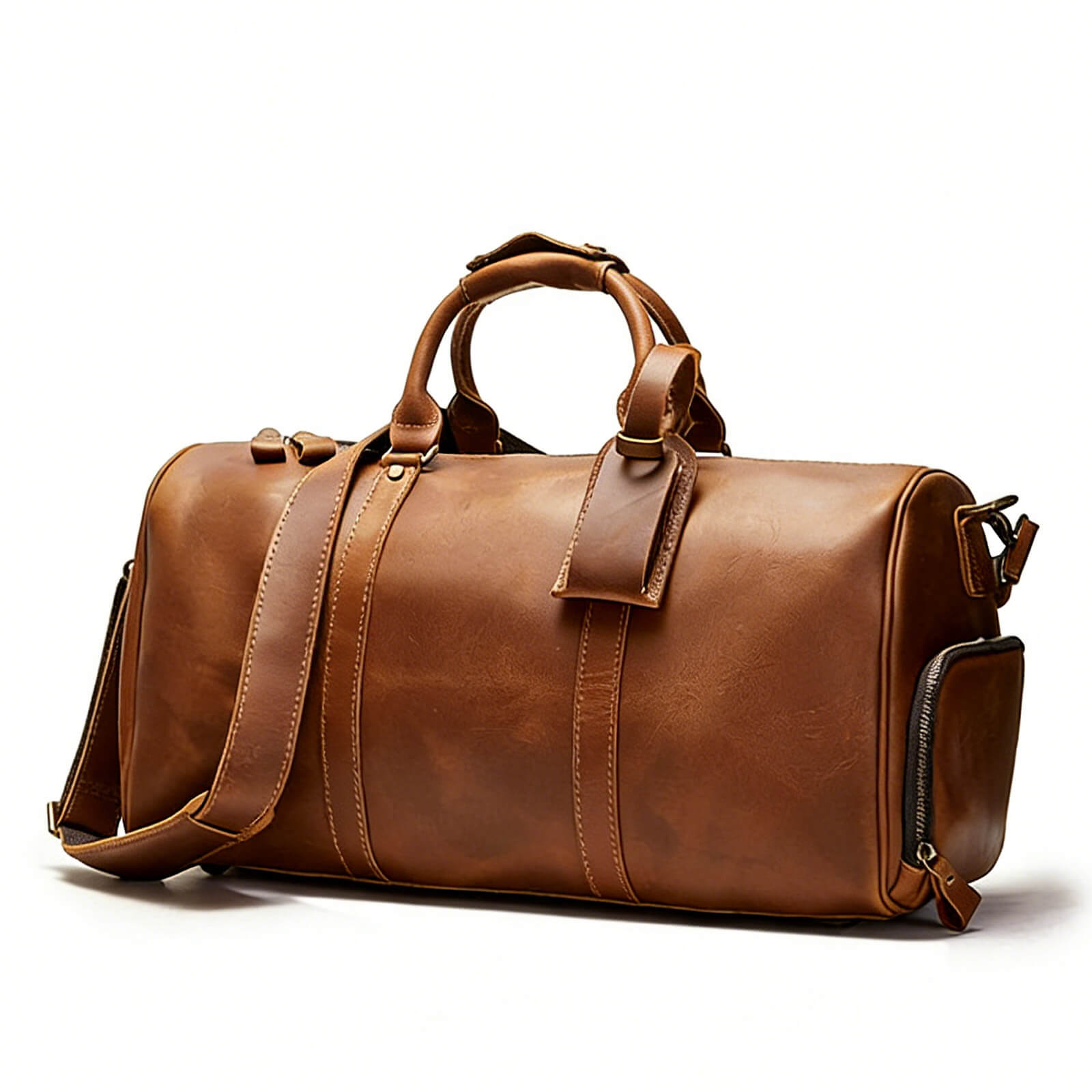 Interior View of Large Leather Weekender Bag Showing Open Compartment