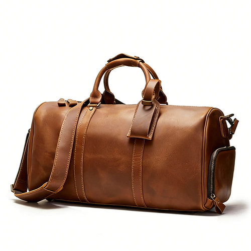 Interior View of Large Leather Weekender Bag Showing Open Compartment