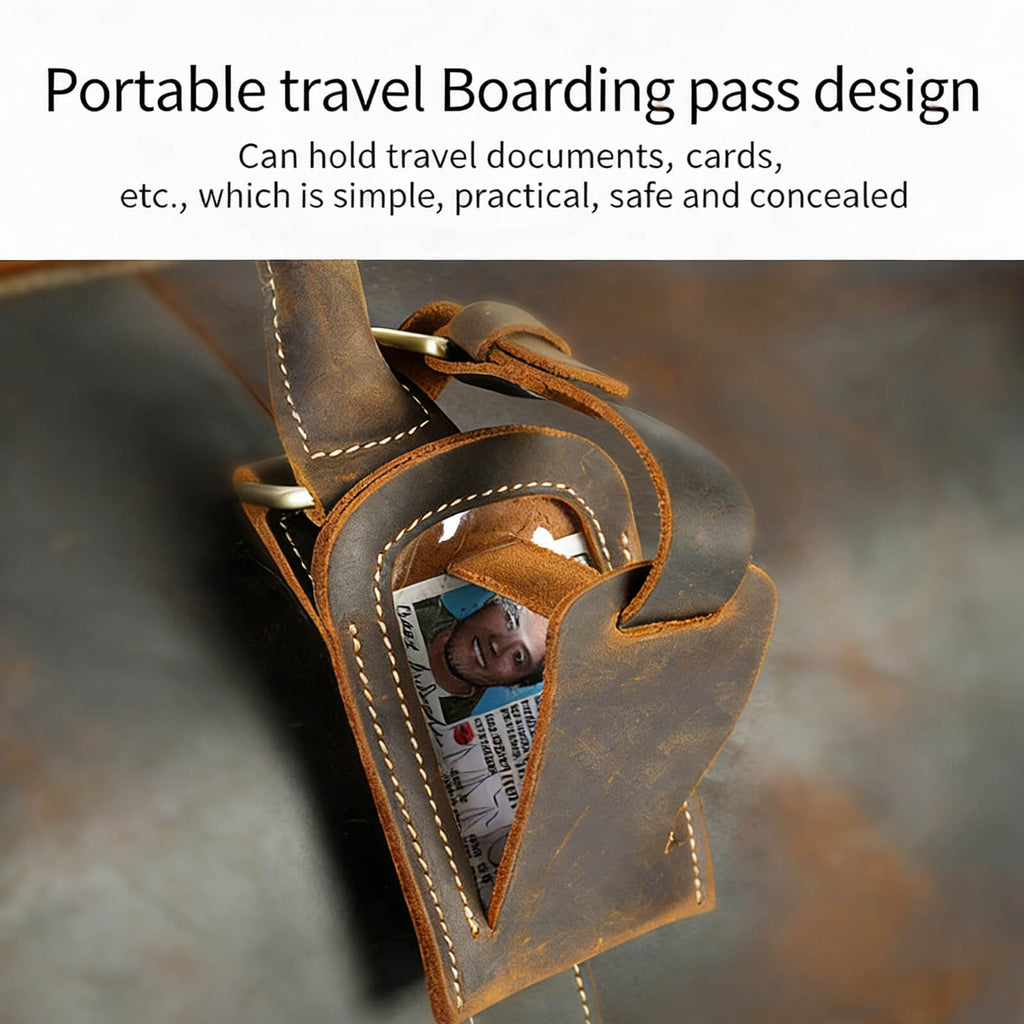 Side View of Leather Duffle Bag with Dedicated Shoe Compartment Zipper