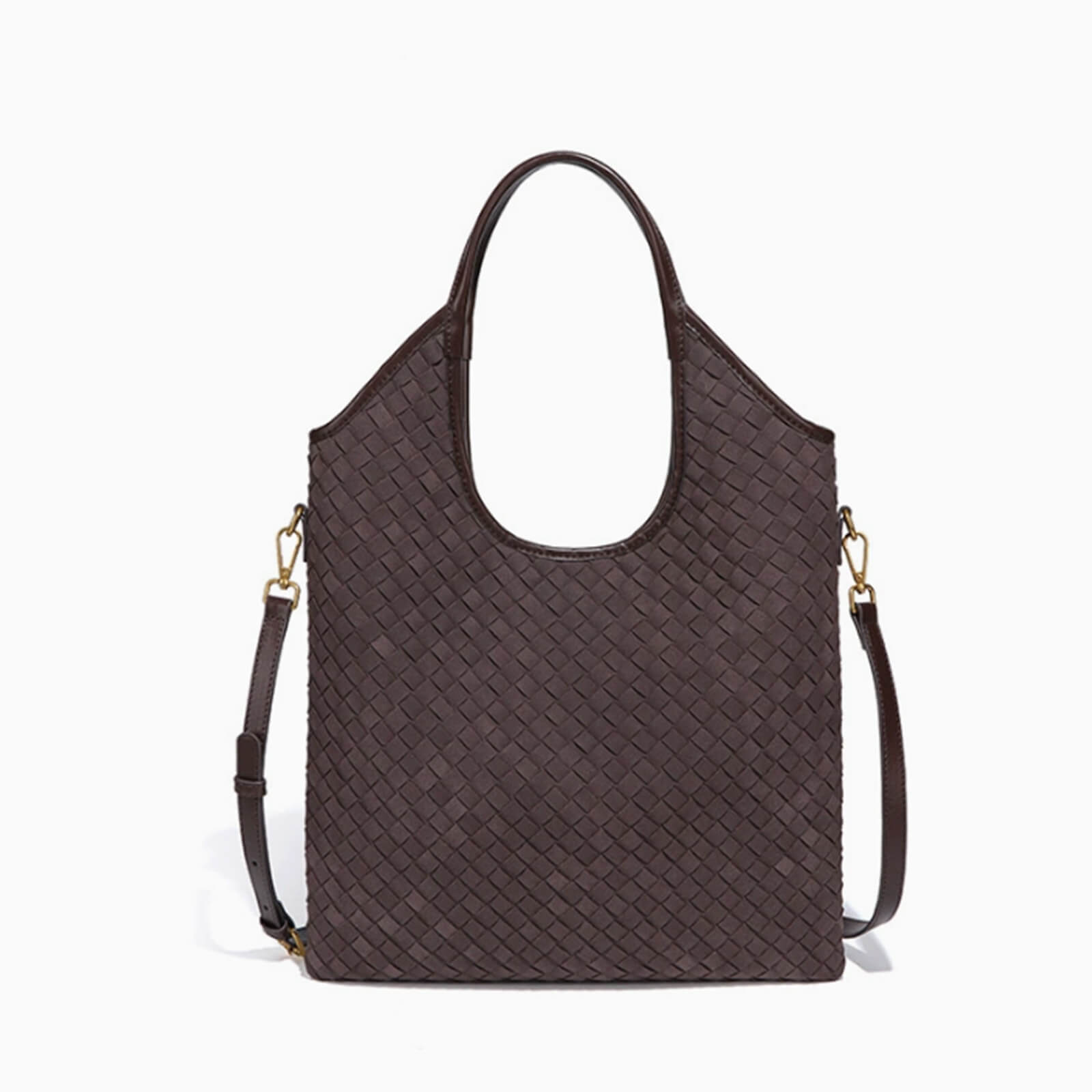 Suede Woven Crescent Tote Bag