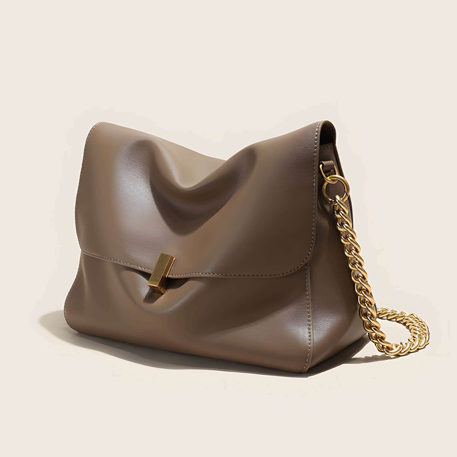 oversized leather shoulder bag with chain