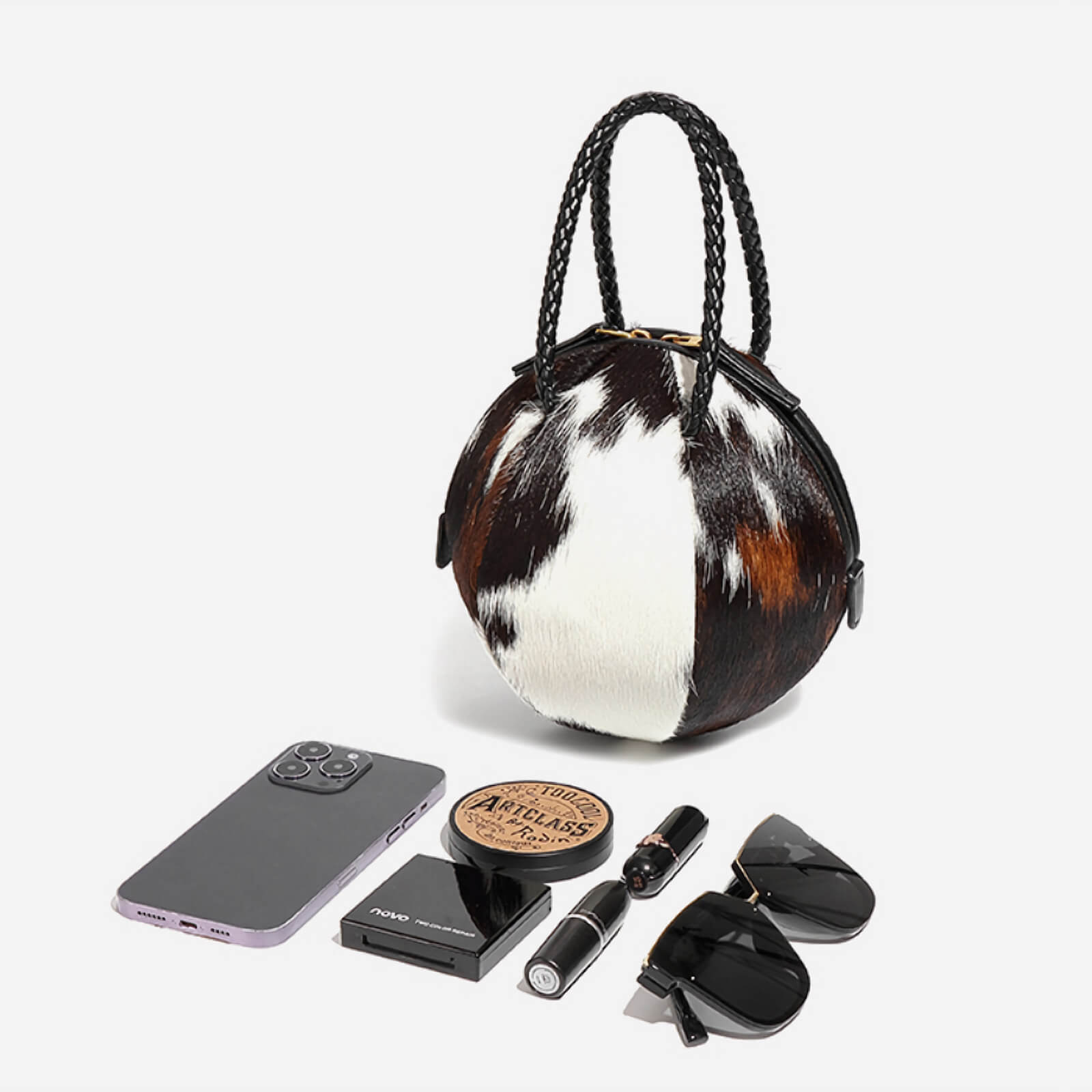 Wild Hair-on Leather Circle Bag – Chic Crossbody & Shoulder Design