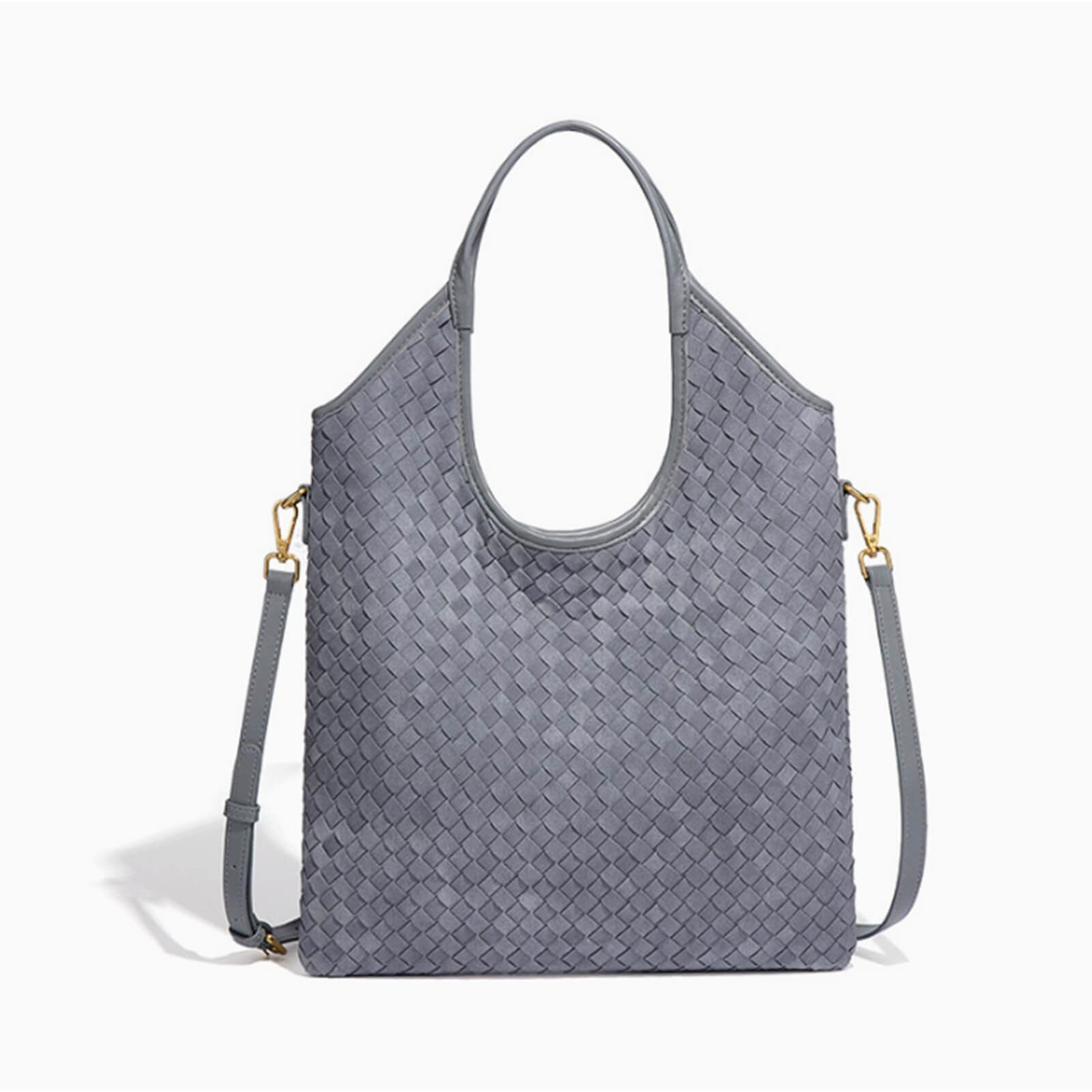 Suede Woven Crescent Tote Bag