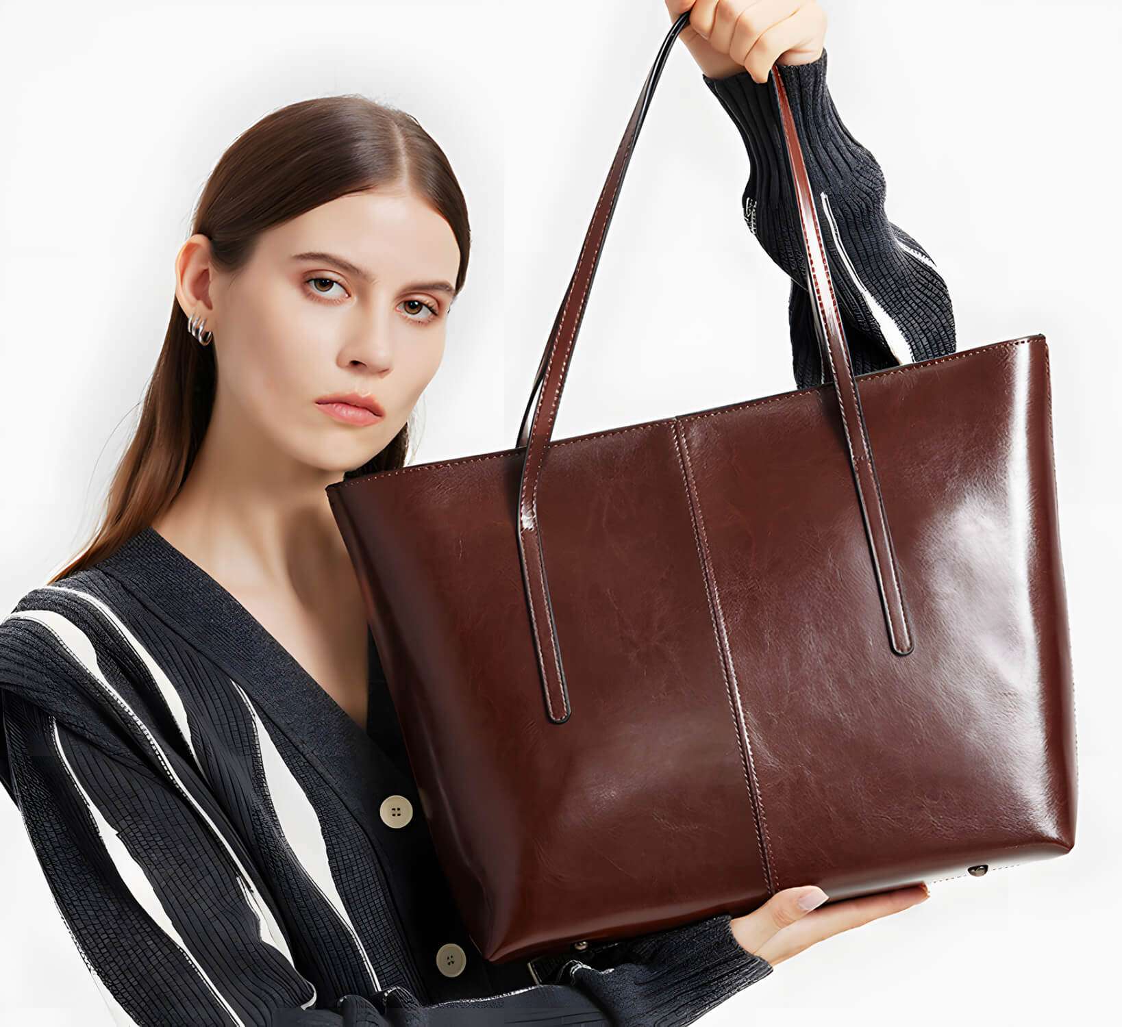 waxed leather briefcase for women