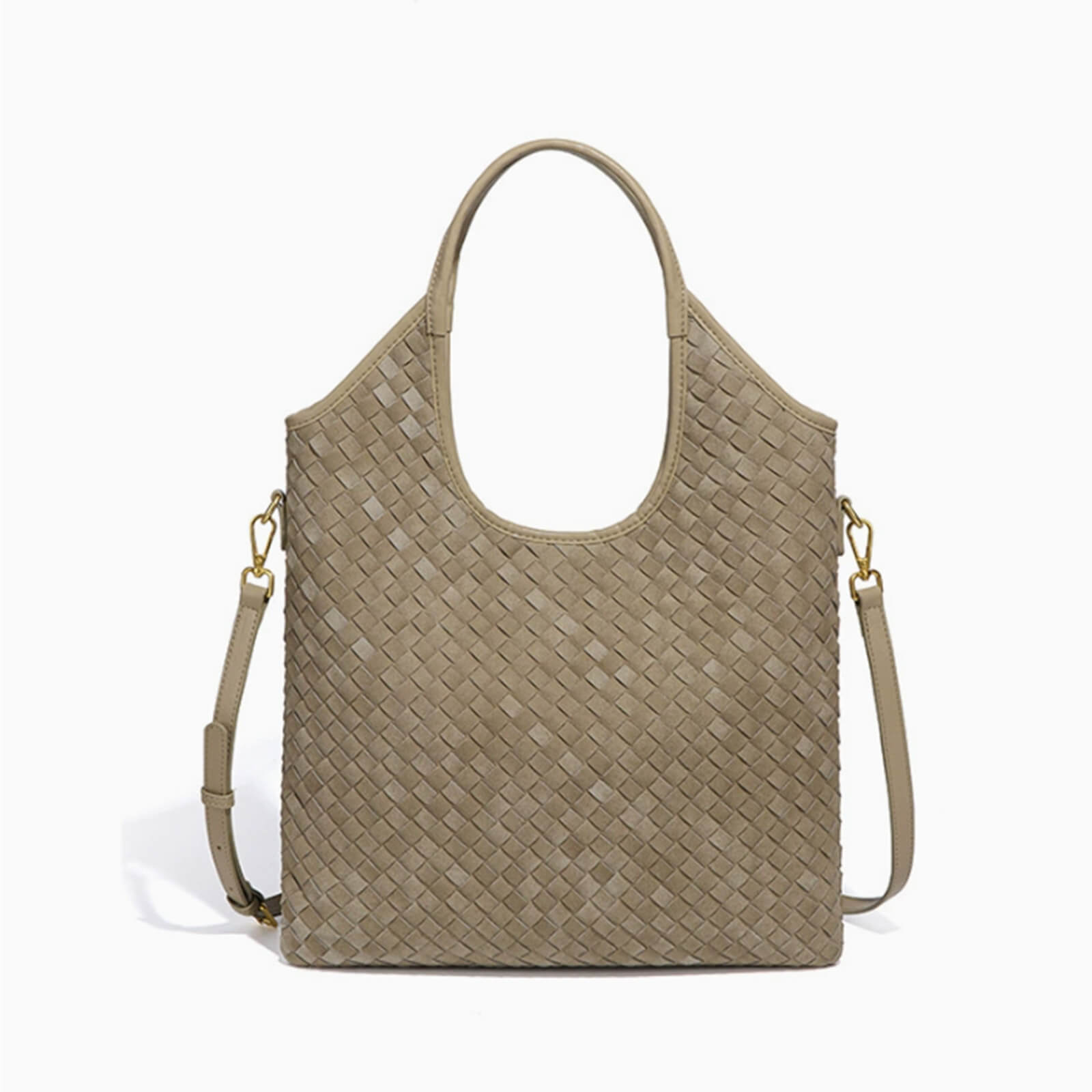 Suede Woven Crescent Tote Bag