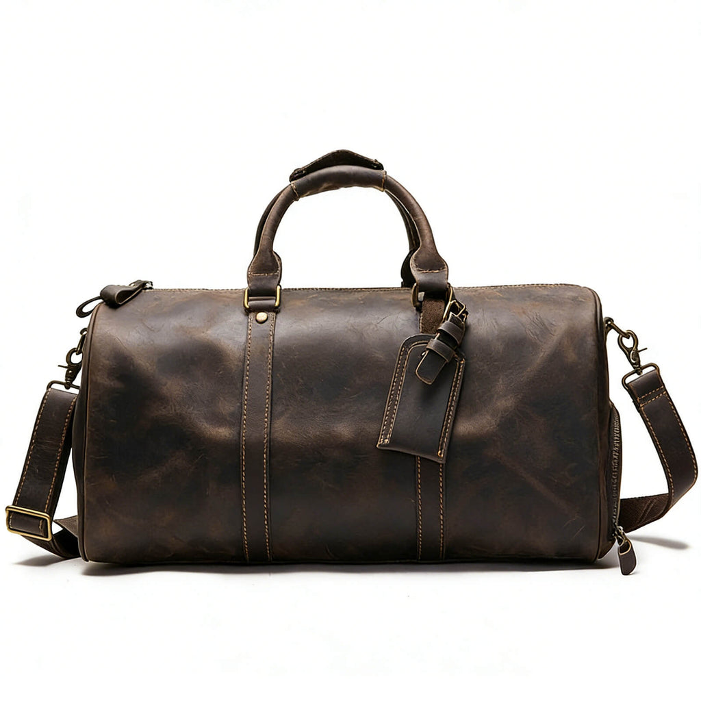 High Capacity Leather Carry On Bag Packed for a Weekend Trip