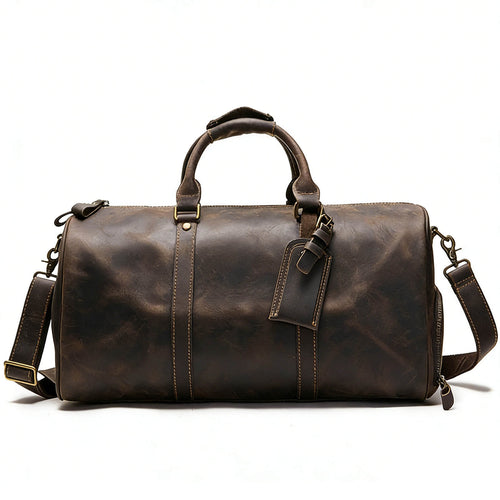 High Capacity Leather Carry On Bag Packed for a Weekend Trip