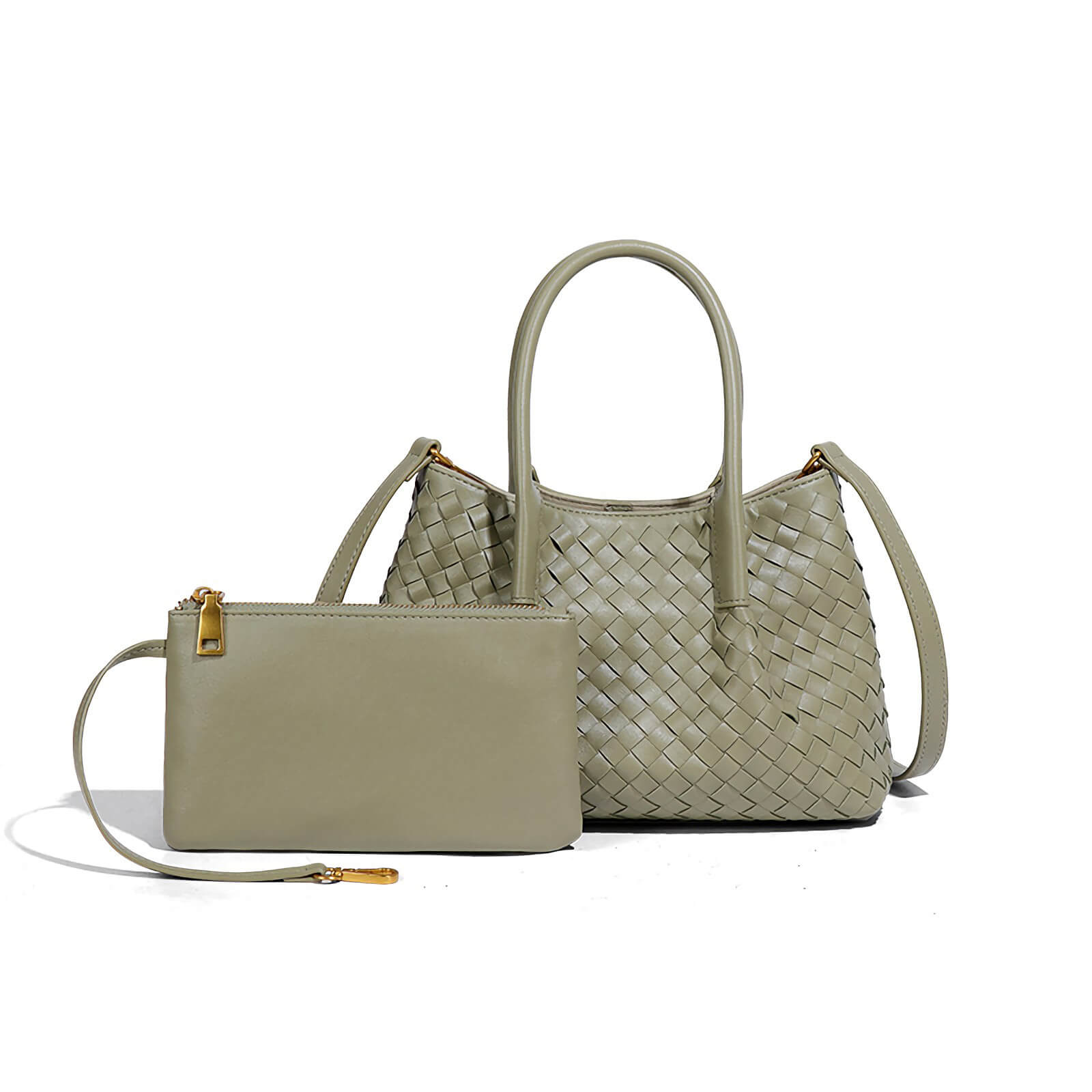 Designer Woven Tote Bag with Matching Wristlet – Elegant Shoulder & Top-Handle Purse
